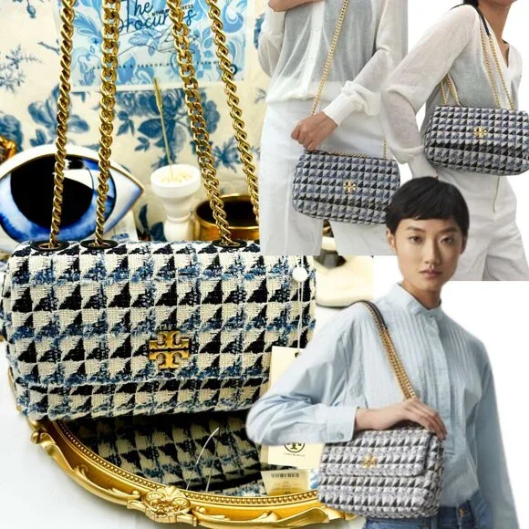🆕TORY BURCH 🧿 NWT Kira Chevron Tweed Small Convertible Shoulder Bag, Tory Navy - Picture 1 of 14